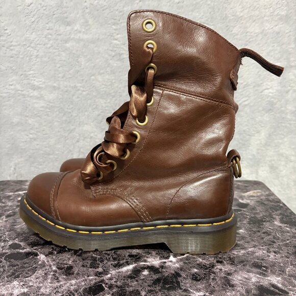 Dr Martens Boots Womens 5 Brown Floral Triumph Aimilita Fold Down Leather Combat - Picture 6 of 10
